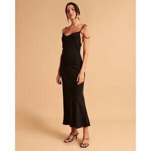 ABERCROMBIE & FITCH Women’s Black Cowl Neck Slip Maxi Dress size XSP